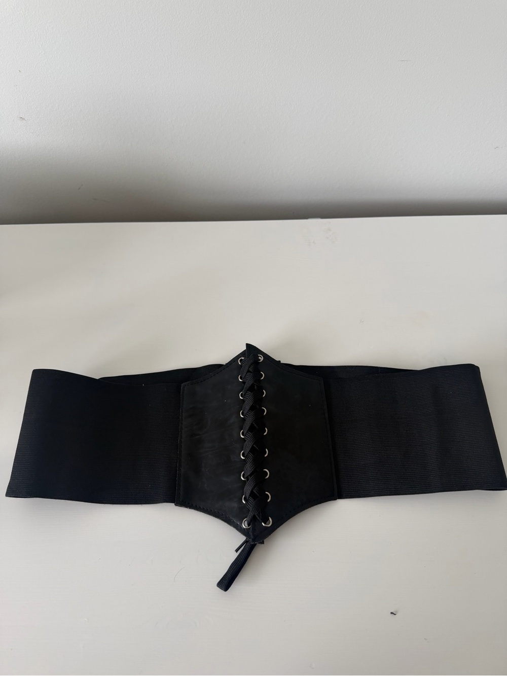 Wide Black Lace-Up Waist Belt with Velcro Back XXL